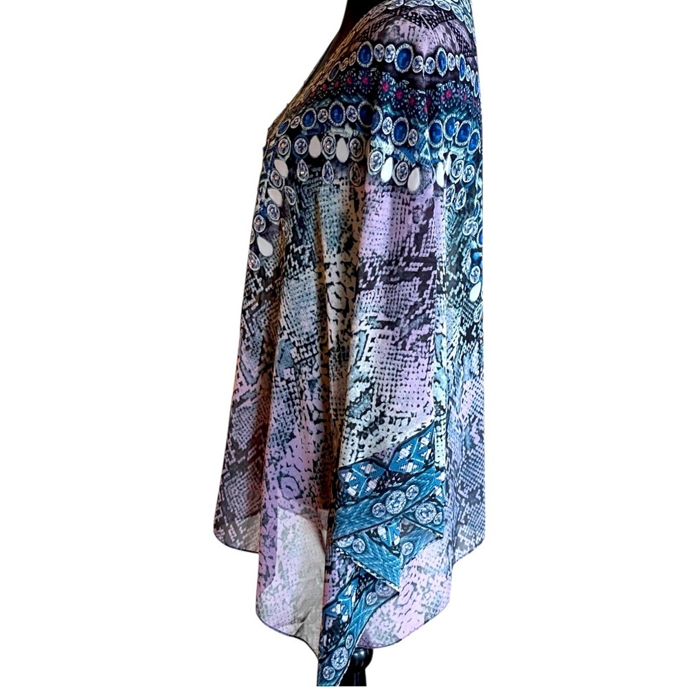 BELLE BY KIM GRAVEL JEWELED MEDALLION BOHEMIAN FAIRY-CORE PONCHO SZ LG - Picture 6 of 9